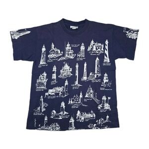Michigan Rag Co AOP Lighthouse Shirt Navy Blue Men's‎ Size Large
